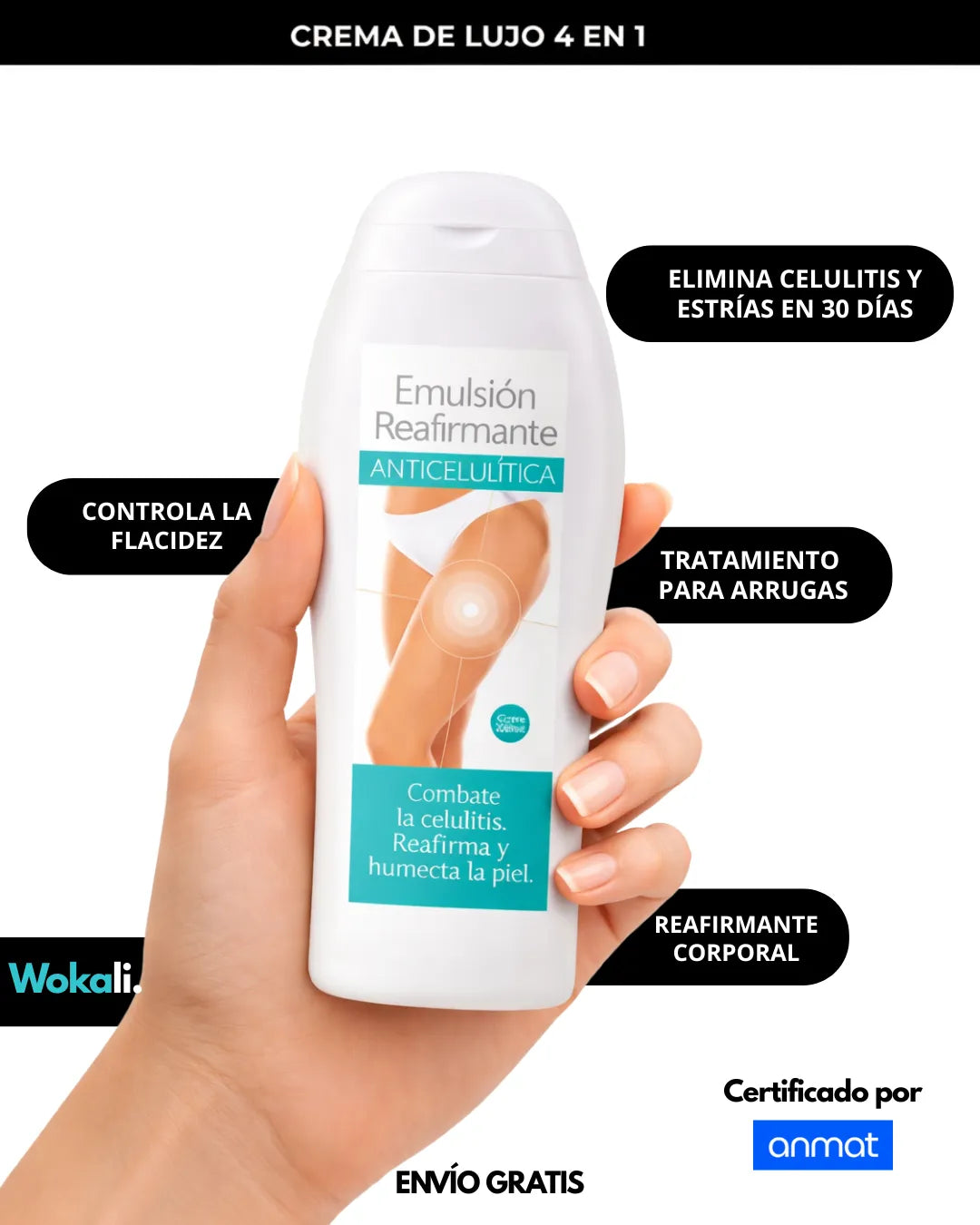 Wokali Alta Cosmética: Tratamiento para Celulitis, Flacidez, Arrugas y Reafirmante - 200 ML.