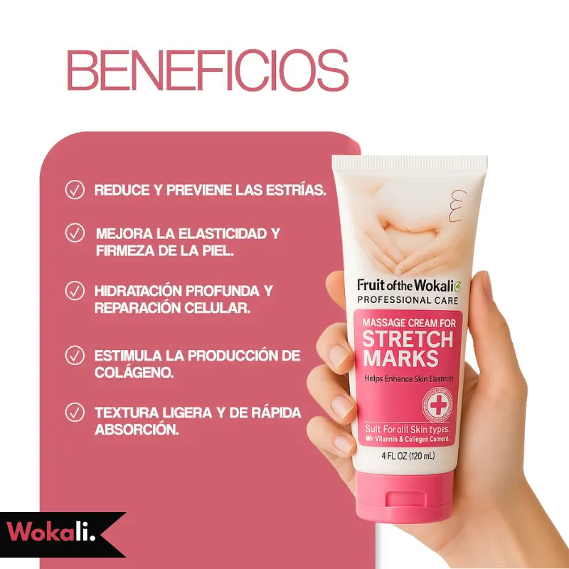 Wokali Alta Cosmética: Crema Anti-estrías con Vitamina E, Colágeno y Elastina - 130 ML.