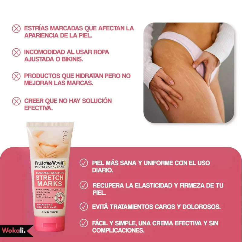 Wokali Alta Cosmética: Crema Anti-estrías con Vitamina E, Colágeno y Elastina - 130 ML.